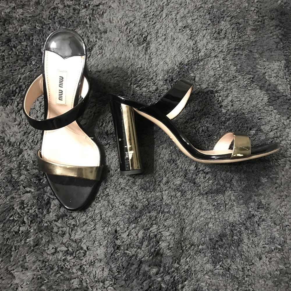 Gold & Black MIU MIU Mule Sandals